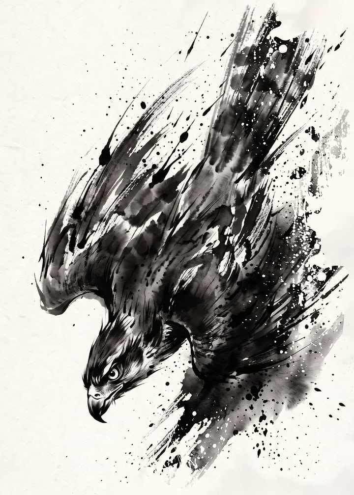 Ink Wash Style Eagle Illustration