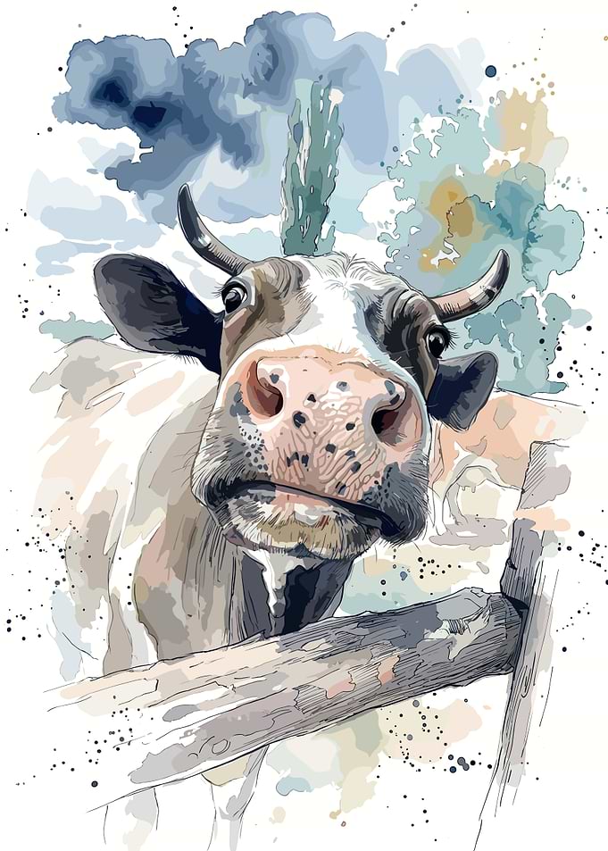 Curious Cow Watercolor Portrait