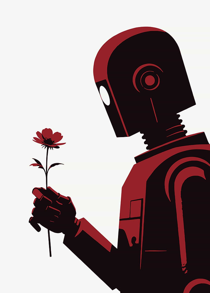 Robot Holding a Red Flower