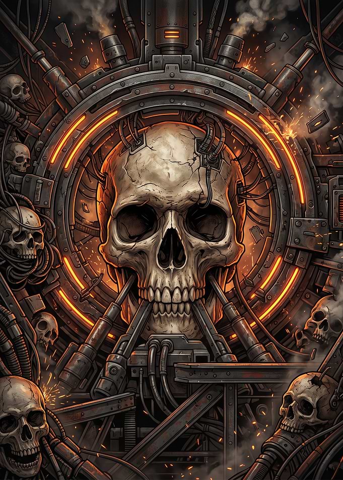 Cybernetic Skull Industrial Machine Art