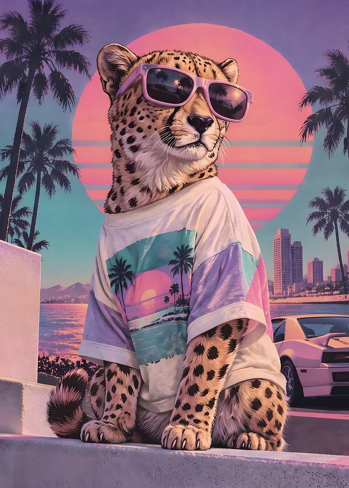 Retro Synthwave Cheetah in Sunglasses