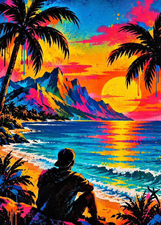 Vibrant Tropical Sunset Beach Scene