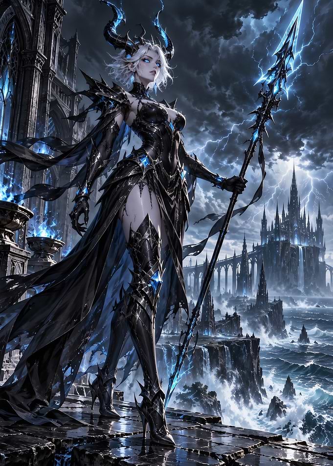 Dark Fantasy Queen with Lightning Spear