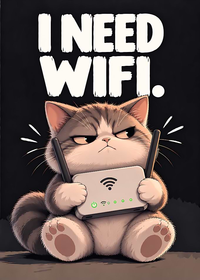 Grumpy Cat Holding WiFi Router