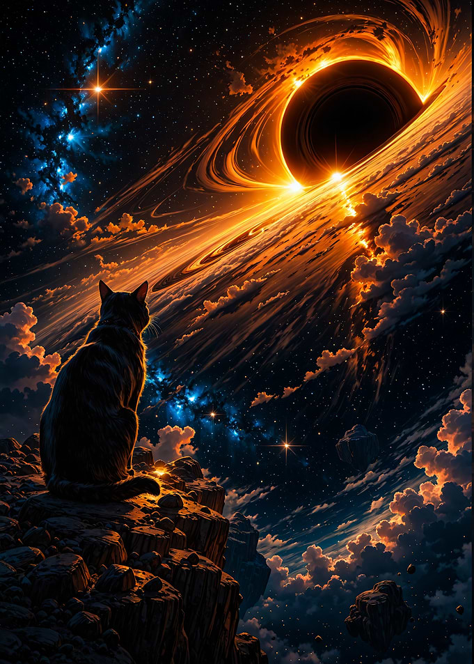 Cat Watching a Cosmic Black Hole