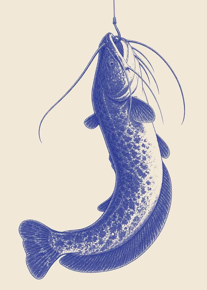 Wels Catfish Wall Art – Vintage Fishing Engraving