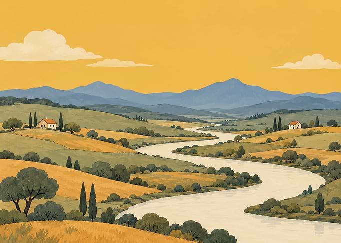 Serene Tuscan Landscape with Winding River
