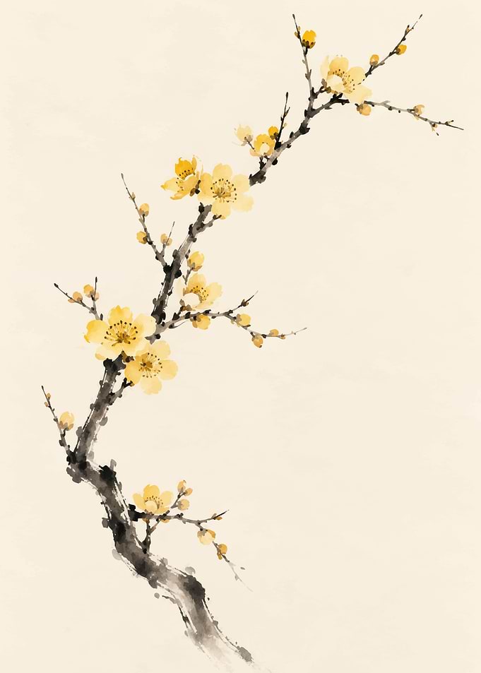 Traditional Ink Wash Yellow Plum Blossom