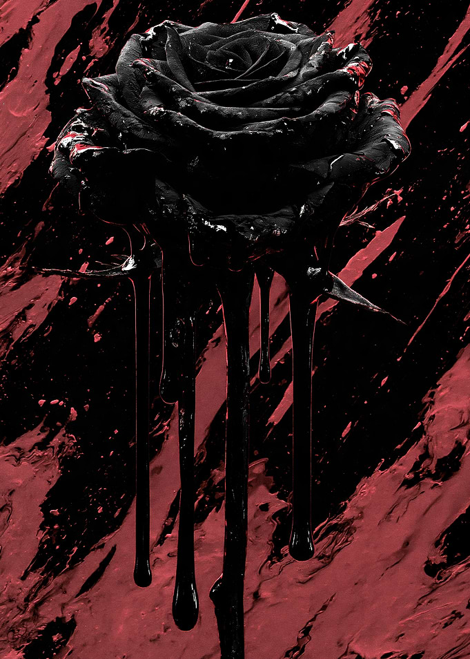 Black Rose Dripping with Liquid