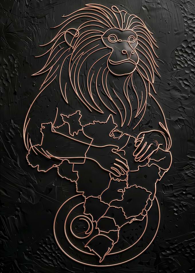 Copper Wire Monkey Holding Brazil Map