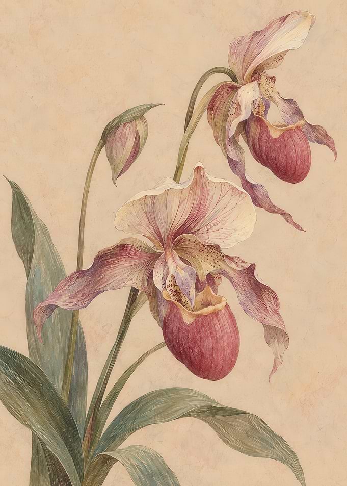 Vintage Botanical Illustration of Orchids