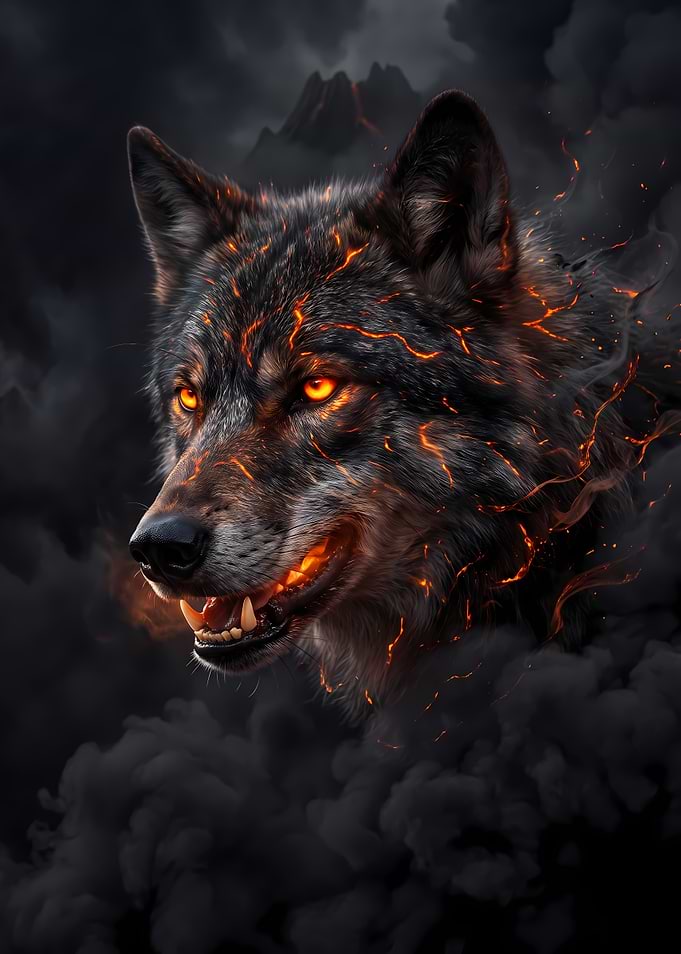 Fiery Elemental Wolf Portrait