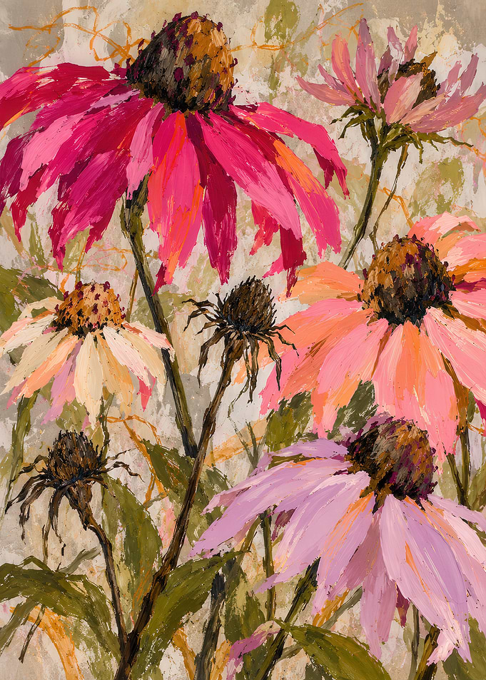 Impressionist Coneflower Garden Painting