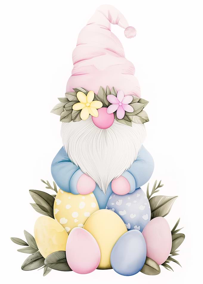 Easter Gnome with Pastel Eggs