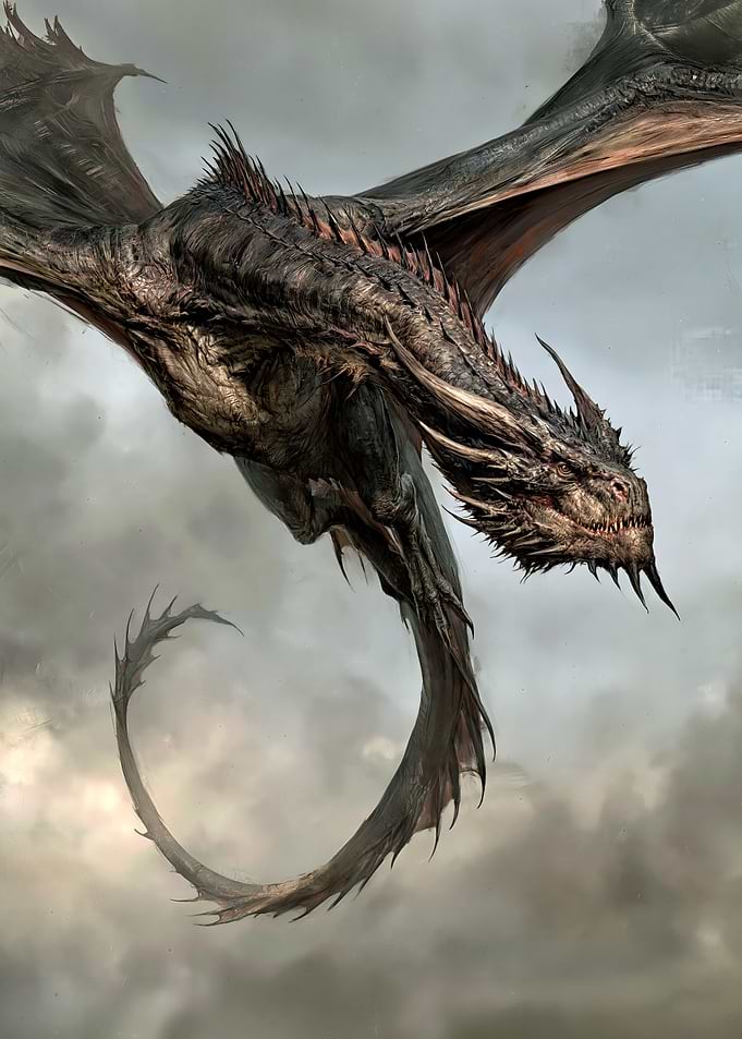 Dark Fantasy Dragon in Flight