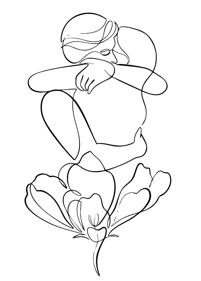 Minimalist Line Art Woman and Flower