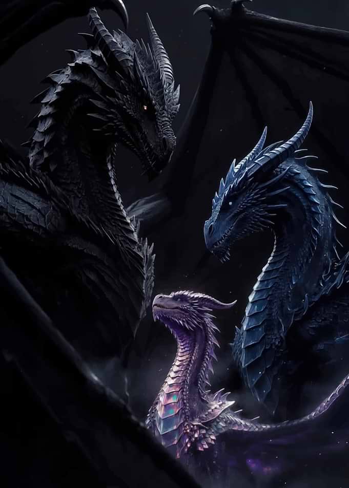 Three Majestic Dragons in Darkness