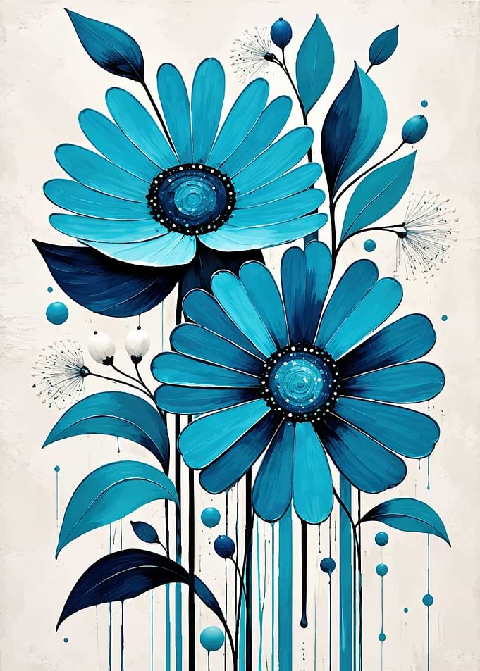 Abstract Blue Floral Art Print