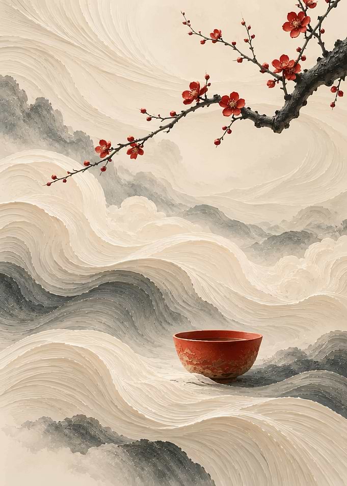 Red Tea Cup with Plum Blossoms