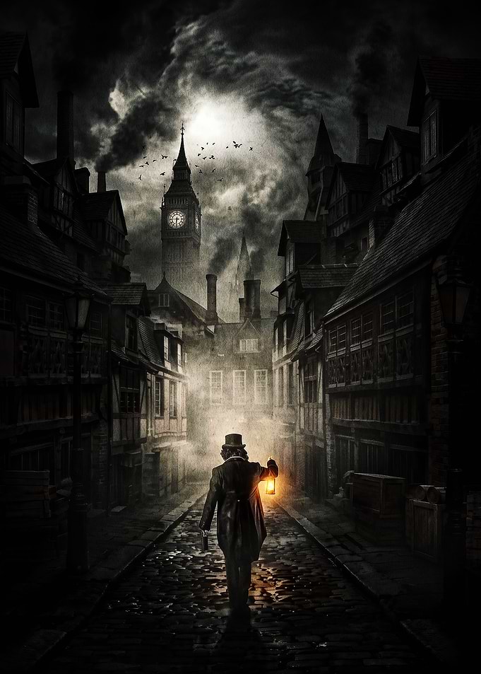 Victorian Gentleman Walking Through Foggy London