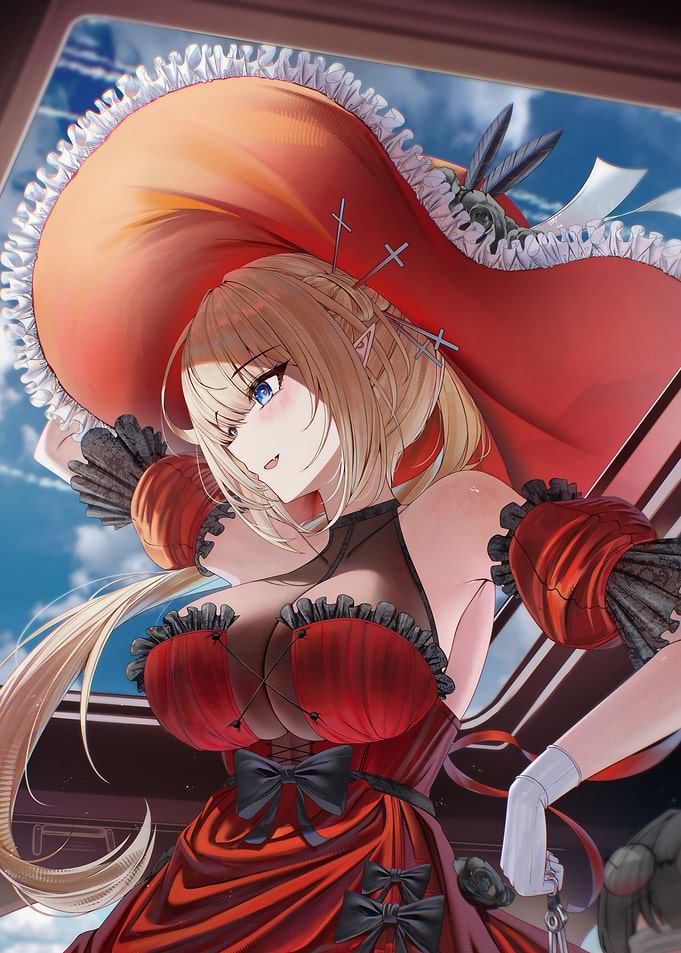 Anime Girl in Red Gothic Dress