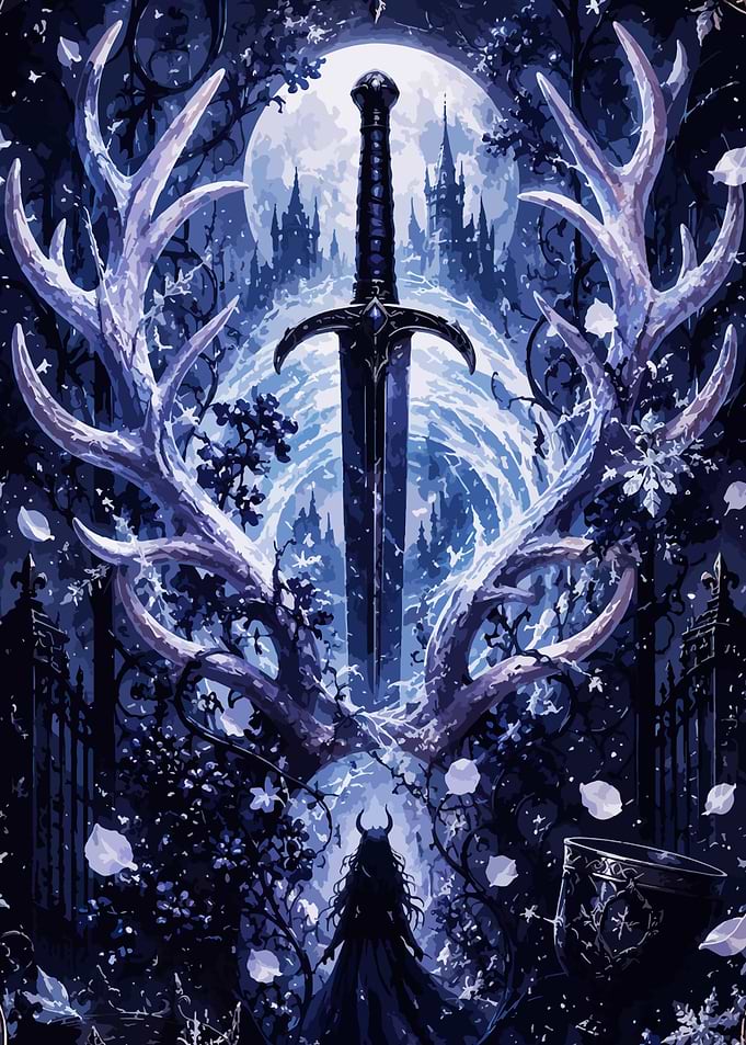 Dark Fantasy Sword and Antlers Art