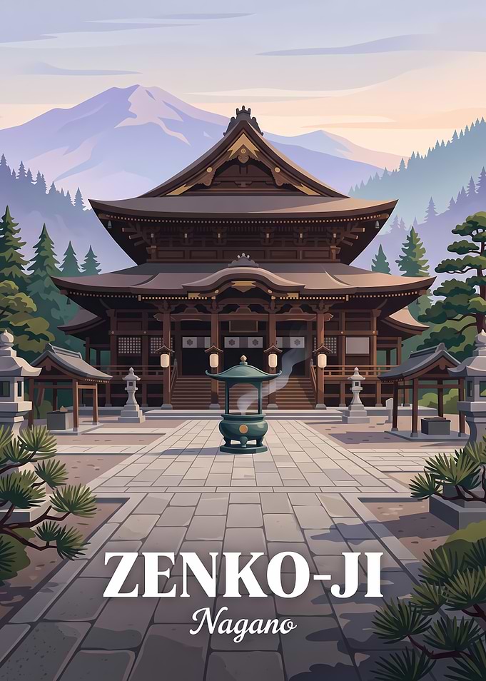 Zenko-ji Temple Nagano Travel Poster