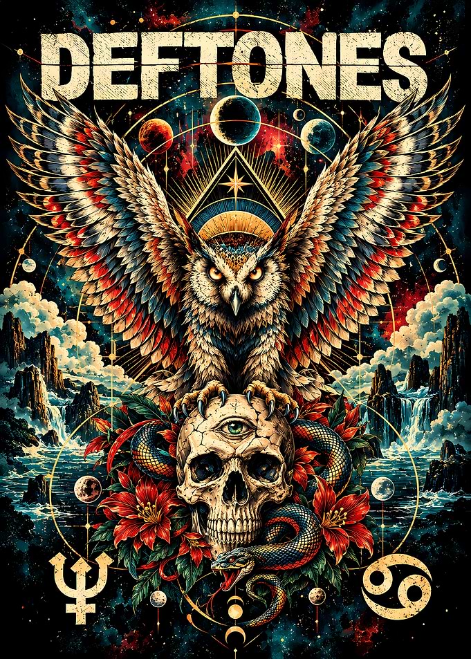 Deftones Cosmic Owl Skull Poster