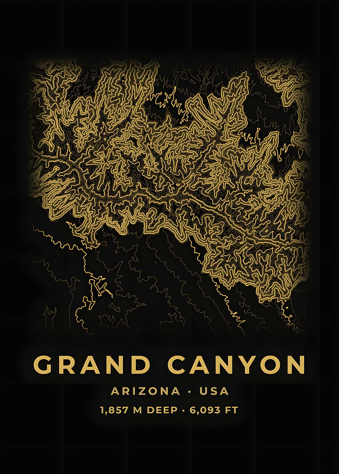 Grand Canyon Topographic Map Black Gold Poster