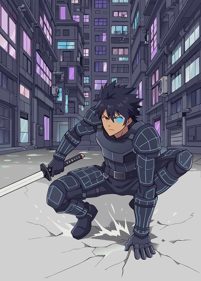 Cyber Eye Samurai: Impact | Anime Warrior Metal Poster