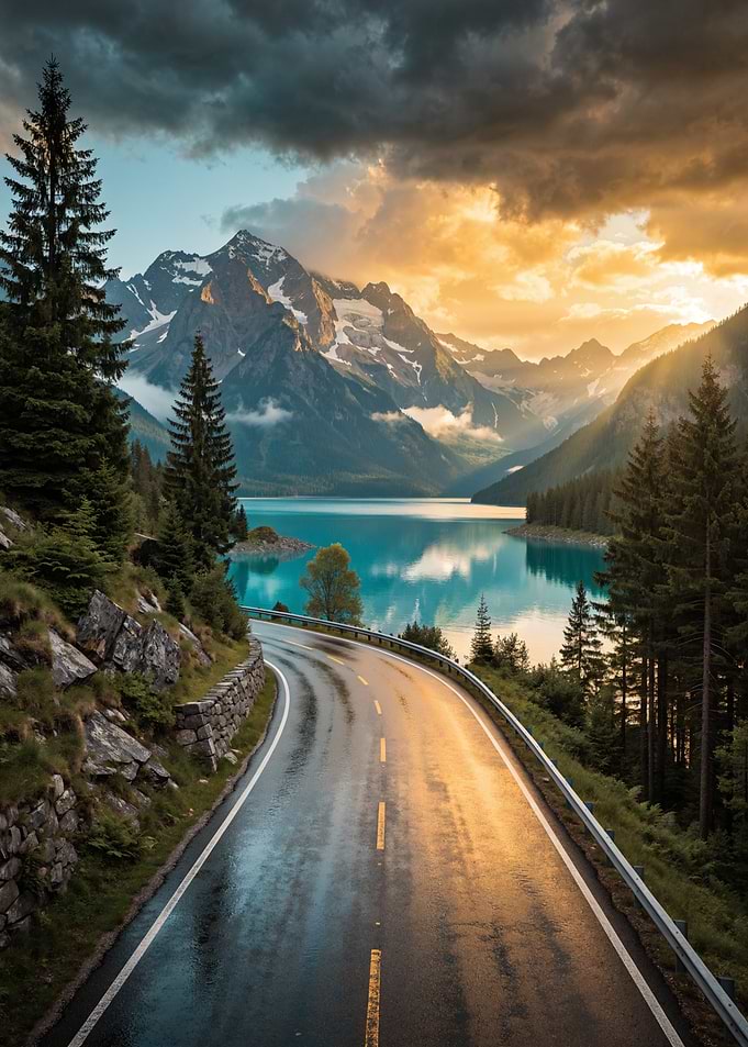 Rocky Mountains Road at Sunset Nature