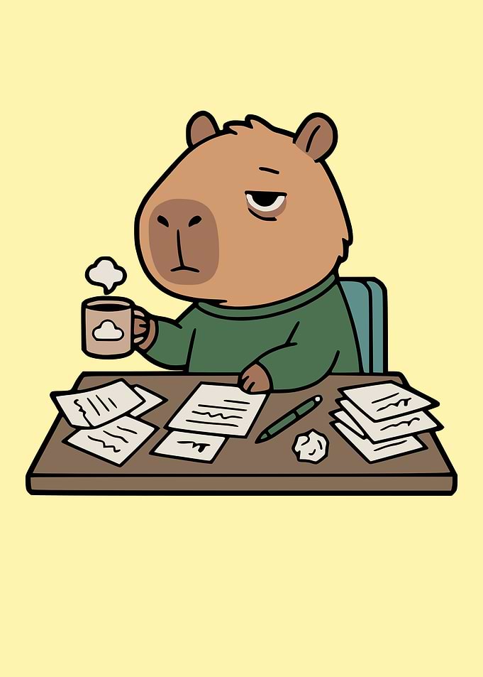 Tired Capybara Working at Desk