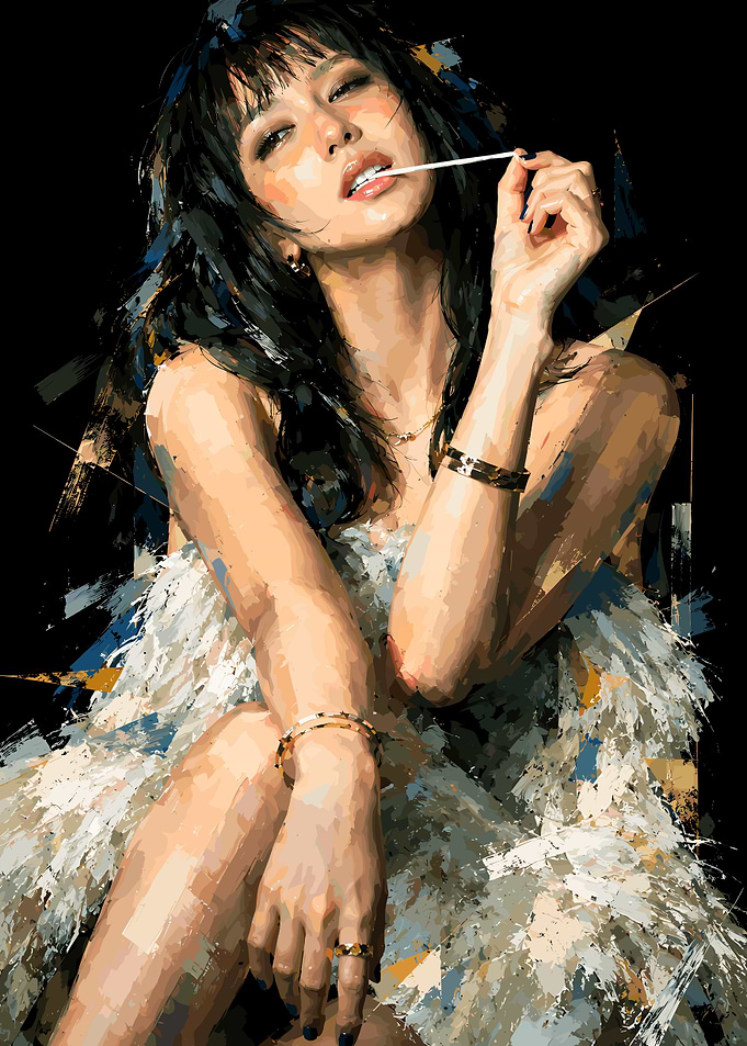 Stylish Woman with Lollipop Digital Painting