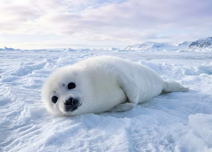 Cute Harp Seal Pup on Ice