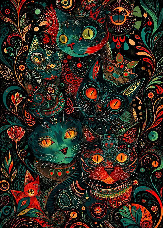 Intricate Psychedelic Cat Art