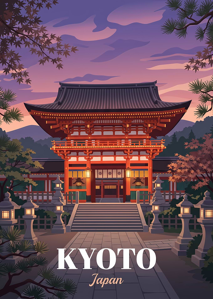 Kyoto Japan Temple Travel Poster