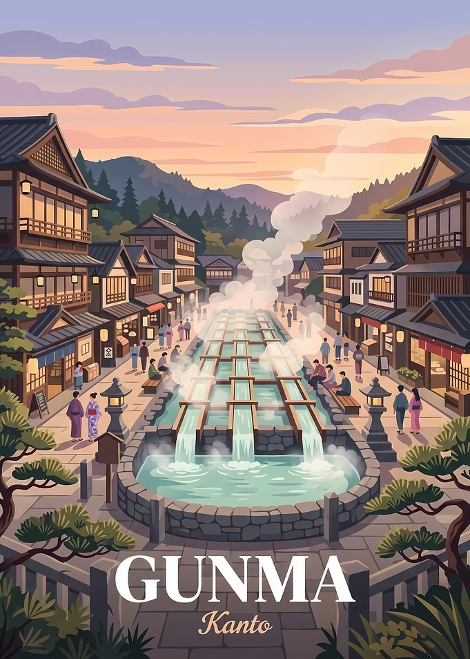 Kusatsu Onsen Hot Spring Travel Poster