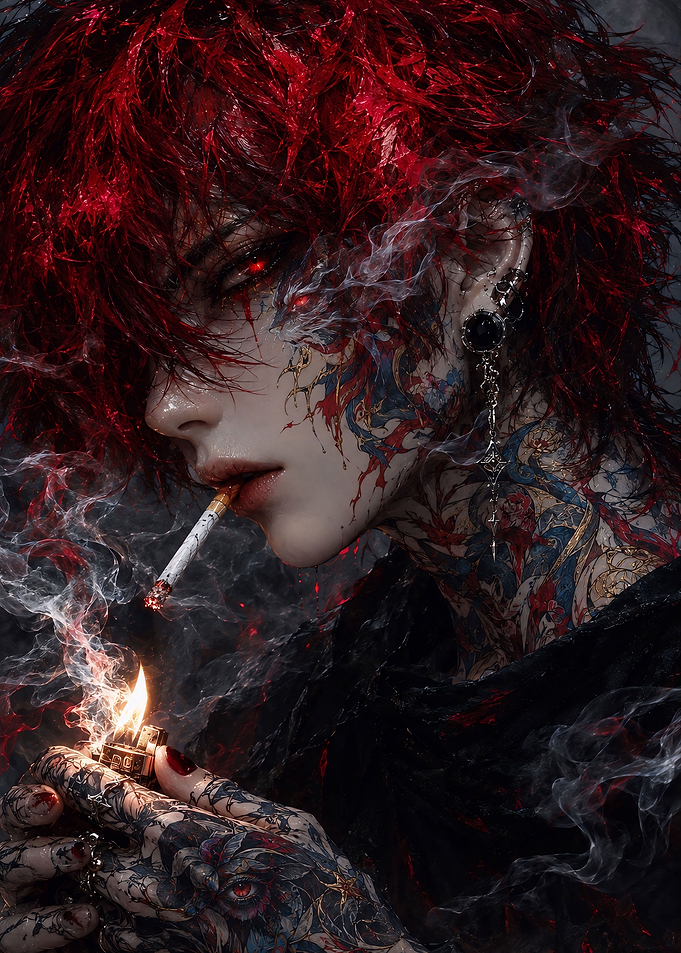 Edgy Anime Character with Red Hair