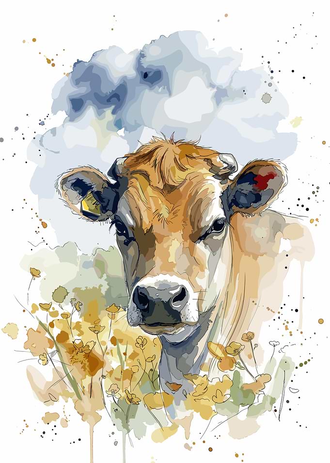 Watercolor Jersey Cow Portrait