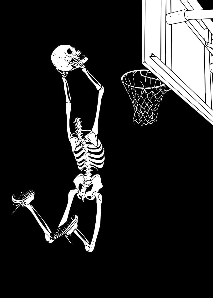 Skeleton Dunking Basketball Illustration