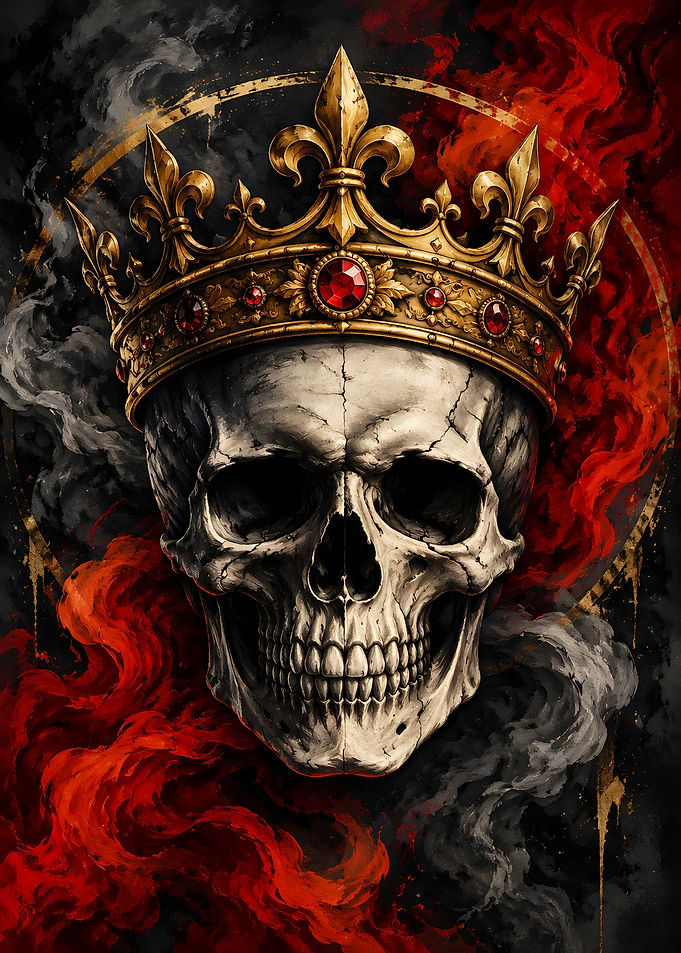 Skull Wearing Ornate Golden Crown