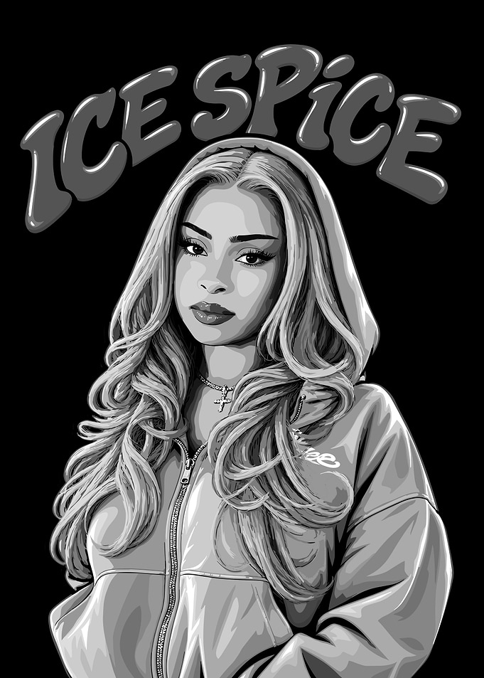 Ice Spice Black and White Portrait