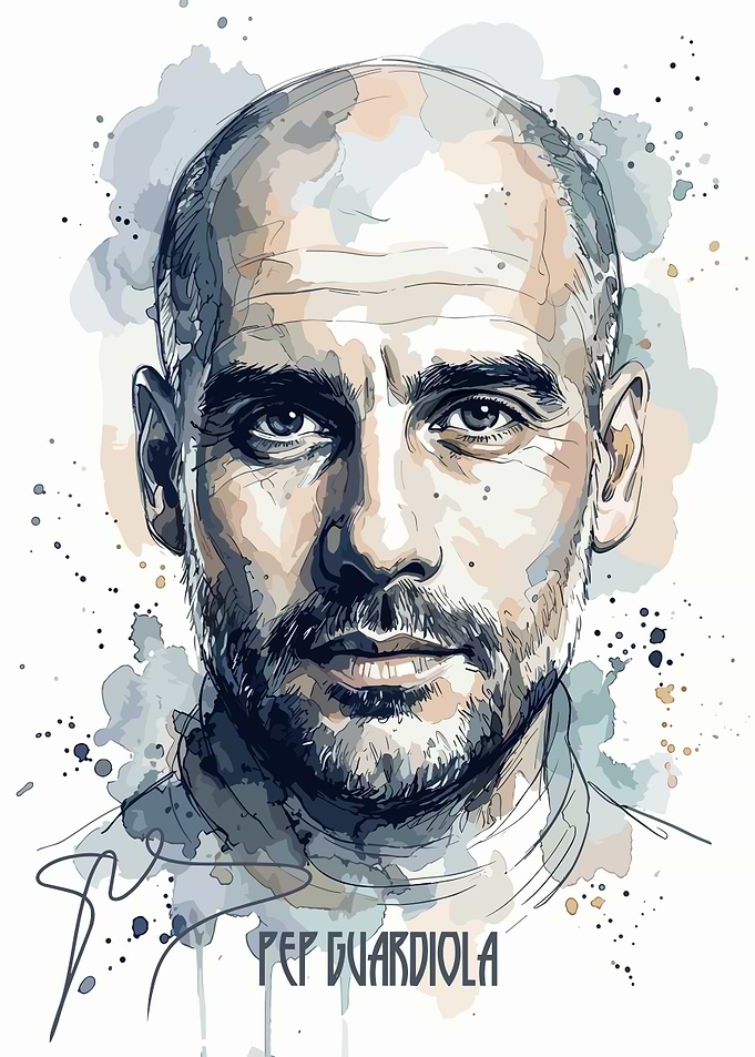 Pep Guardiola Watercolor Portrait Art