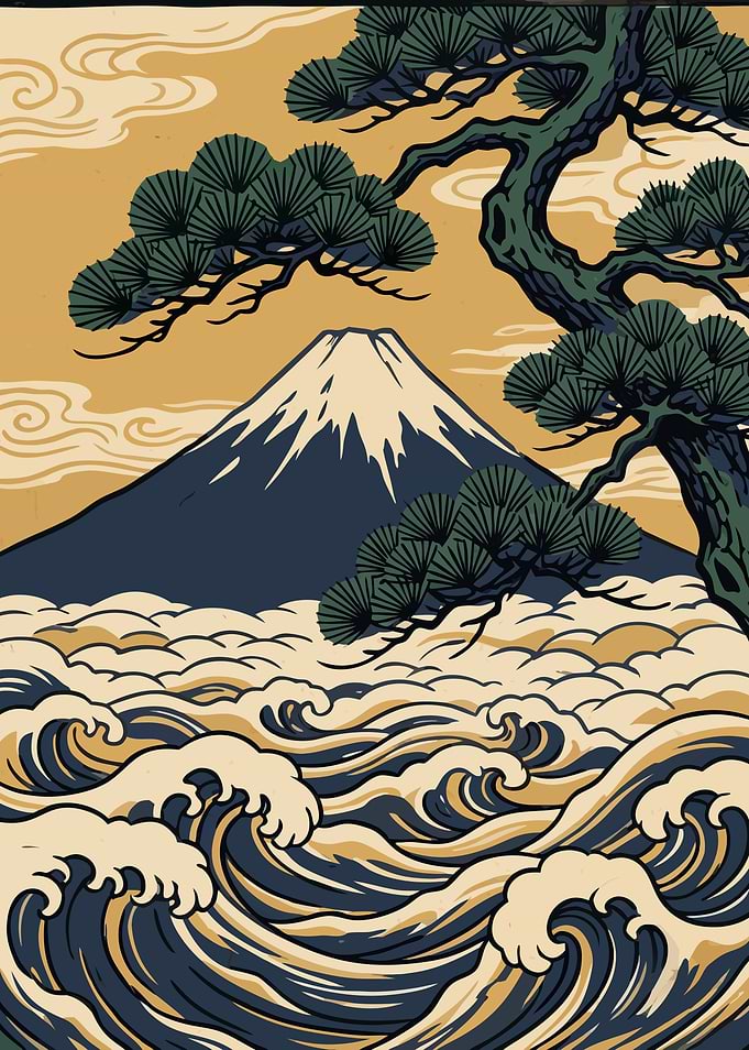 Mount Fuji and Pine Tree Art