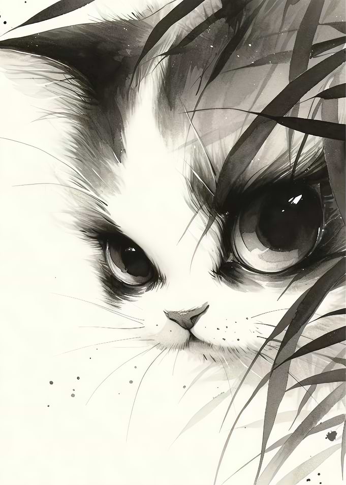 Ink Wash Style Cat Portrait
