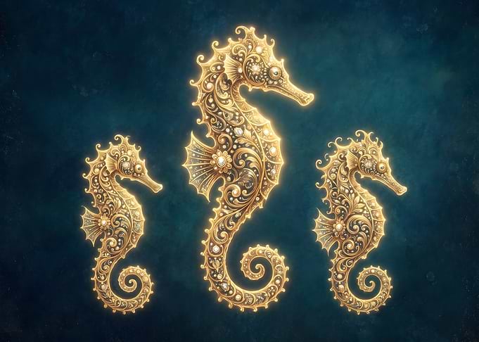 Ornate Golden Seahorse Trio