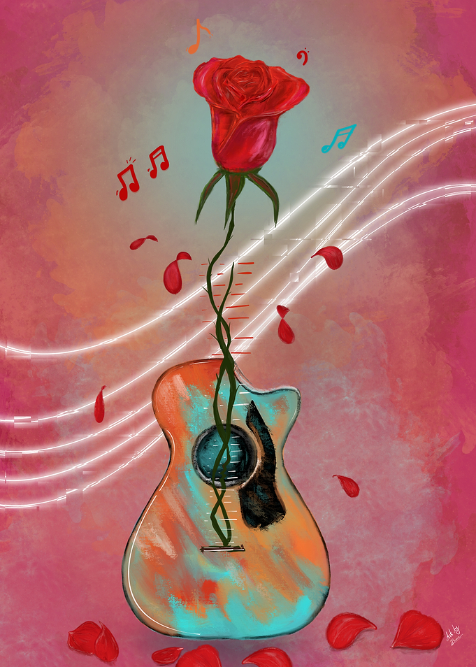 Musical Rose and Guitar Art