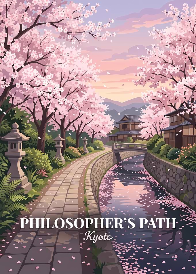 Philosopher's Path Kyoto Cherry Blossom Poster