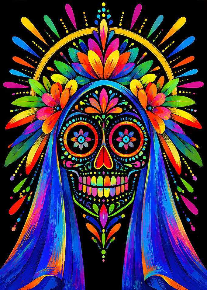 Vibrant Neon Sugar Skull Art