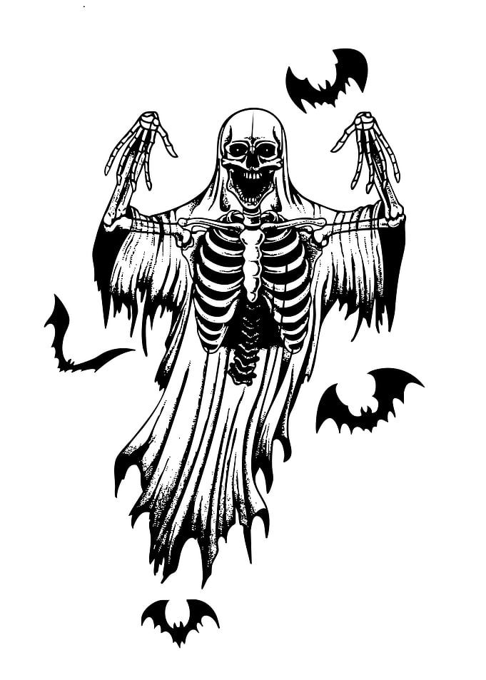 Spooky Skeleton Ghost with Bats